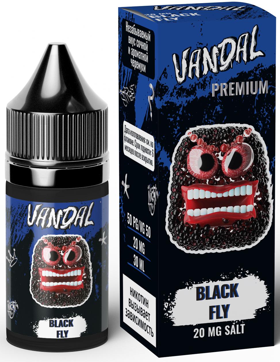 Жидкость для ЭСДН VANDAL PREMIUM SALT 30мл 20мг Black Fly (Ароматная  Черёмуха)